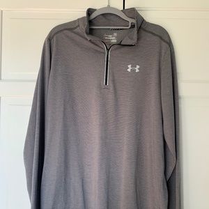 UA Grey Striped Men's Heat Gear Dri fit 1/4 zip, size L